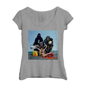 T-SHIRT T-shirt Femme Col Echancré Gris Carrie Fisher Biki