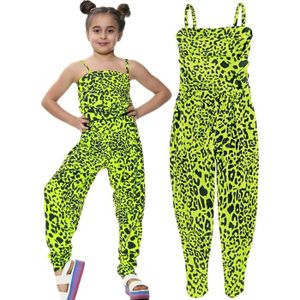 COMBINAISON Enfants Filles Combinaison Néon Jaune  Léopard Imprimé Branché Mode Combishort Tout en un Combinaisons