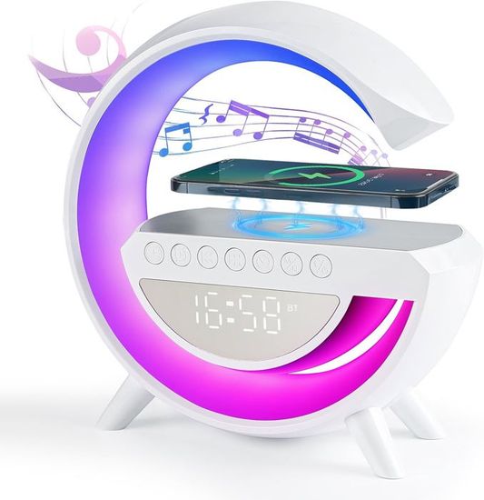 Deco Ambiance Veilleuse Téléphone Sans Fil Recharge Haut-Parleur Bluetooth Réveil Tout En Un