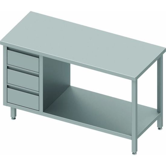Table Inox Pro 3 Tiroirs Etagere Sans Dosseret Gamme 800