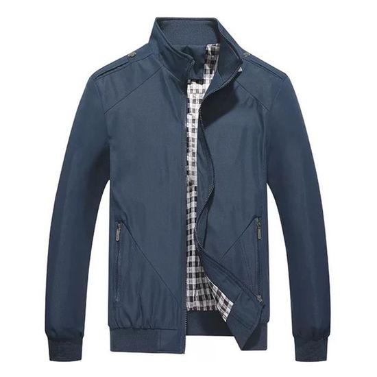 Veste Homme Légère Printemps/Été - Coupe-Vent Baseball Col Monté - Imperméable Respirant Avec Poches (Noir Uni)