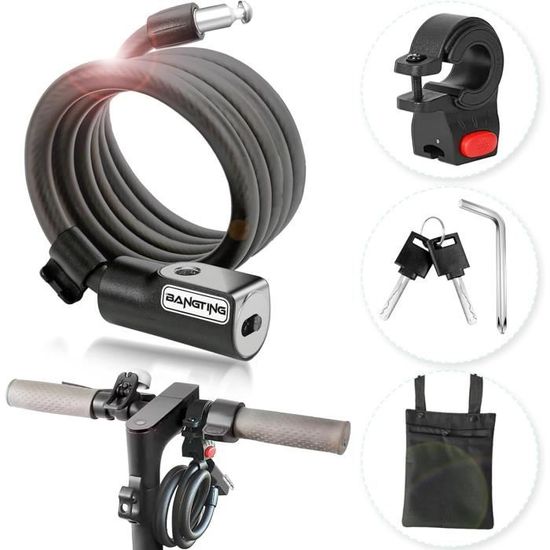 Antivol Trottinette électrique – Chaîne 92 Cm, Cadenas 8 Mm, Réglable, Silicone Anti-rayures, 1,5 Kg - 2