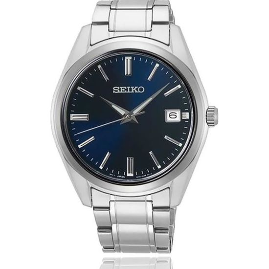 Bracelet acier homme - SEIKO - Montre seiko classique acier fond bleu marine - Couleur de la matière:Blanc