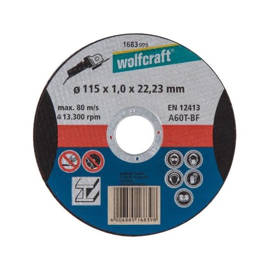 WOLFCRAFT Disque à tronçonner l'aluminium ø 115mm alésage 22,2mm et épaisseur de disque 1,5mm