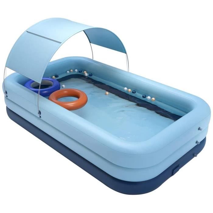 Piscine gonflable rectangulaire pour enfants - Parois épaisses, 2 ballons de plage et 2 mini-pistolets à eau - Jeux - Jouets