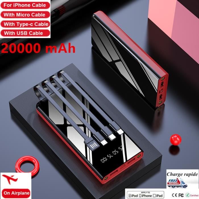 MINGJIA®20000mAh Batterie externe Ecran LCD Batterie portable 2USB Puissance mobile Pour tous les téléphones mobiles (Noir + rouge)
