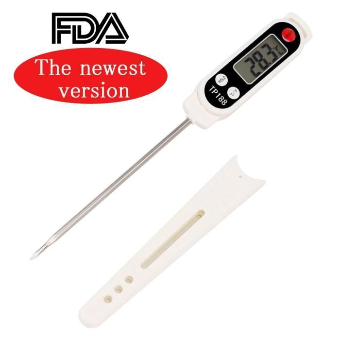 Thermometre de cuisine Digital Thermomètre Alimentaire Longue Sonde Instantanée 5 Secondes LCD Large Ecran Thermomètre pour Patisser