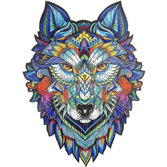 Puzzle en bois irrégulier - Roi du loup des neiges - Puzzle animal en trois dimensions 3D Jouets éducatifs à broder pour enfants