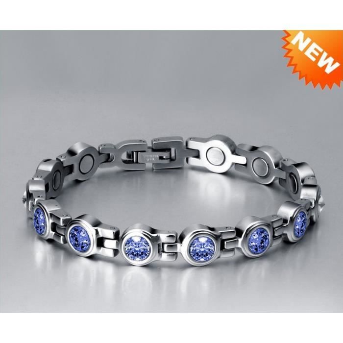 Très Joli Bracelet Magnétothérapie 4 aimants Féminin Cristaux Saphir Apatite Swarovski Elements