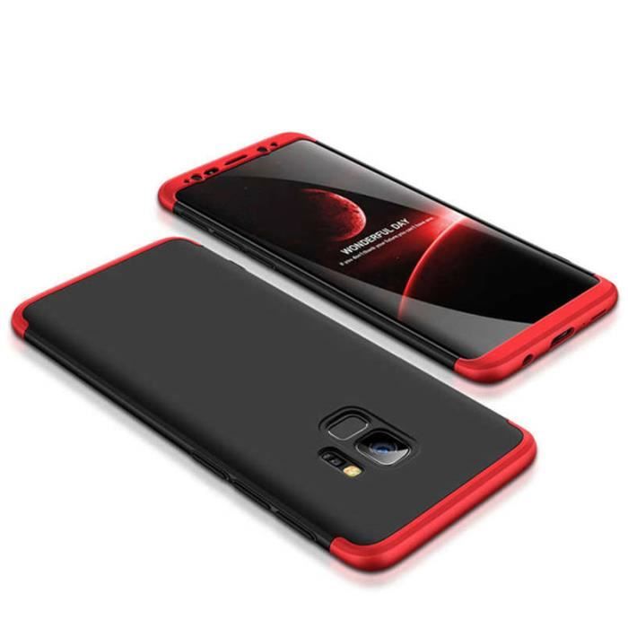 Coque Samsung Galaxy S9 Plus,Robuste 3 en 1 Dur Anti-rayures Mat PC Couverture 360 degrés Cover-Rouge+Noir