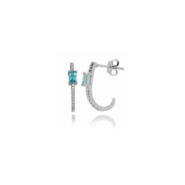 Boucles d'oreilles en Argent orné de 28 Cristaux Swarovski Cubic Zirconia Blancs et Bleu