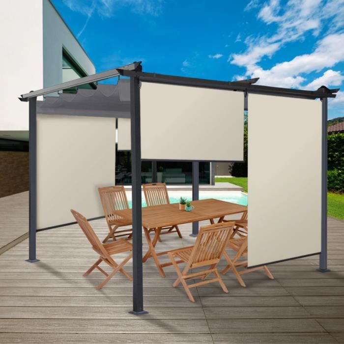 LOT DE 3 STORES ENROULEURS L.125 X H. 225 CM POUR PERGOLA ÉCRUE
