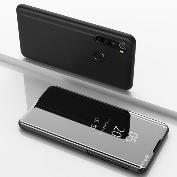 Coque Xiaomi Redmi Note 8,Clear View Étui à Rabat Translucide Standing Support Miroir Antichoc Portable Case - Noir