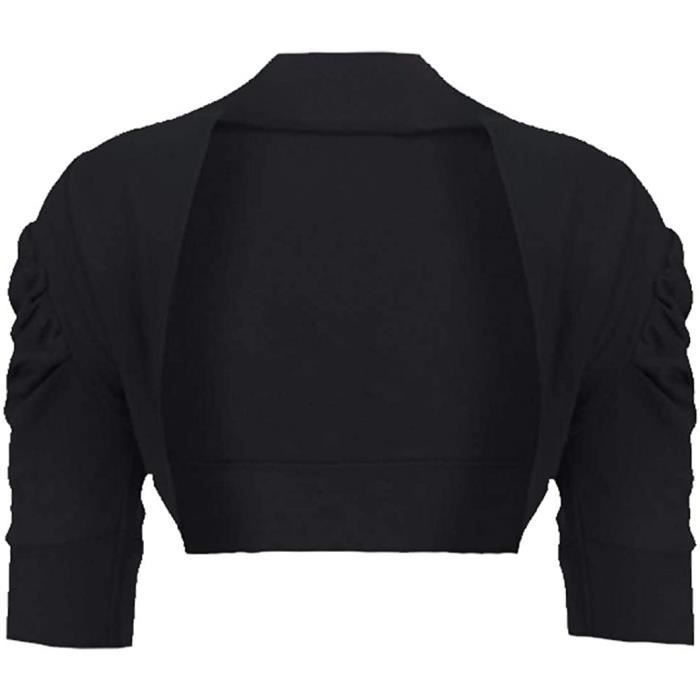 LotMart Filles Boléro Cardigan Court en Noir 5-6 Ans