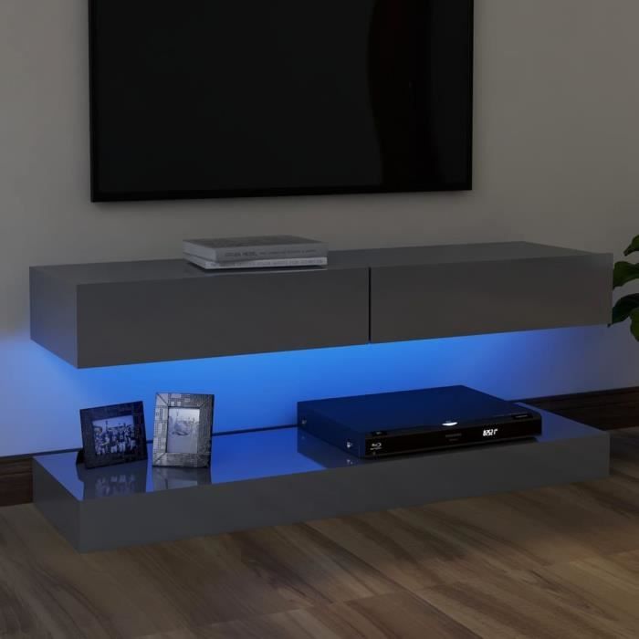 8279lOVE® Meuble TV Vintage Design-Armoire TV avec lumières LED,Banc TV,Table Salon Gris brillant 120x35 cm