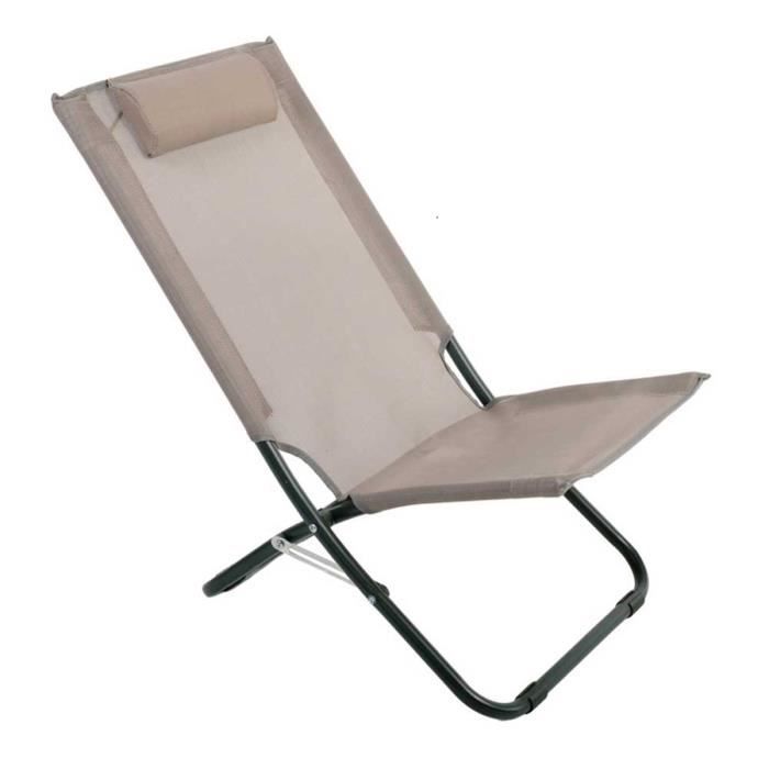 Lot de 2 Chaises relax + appui tête en texaline coloris taupe - 76 X 50 X 33-74 cm