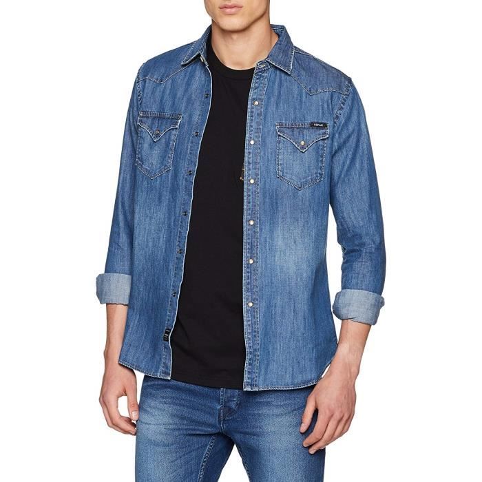 Replay M4860Z.000.26C 316-9 - COMMUTATEUR KVM - M4860z.000.26c 316 Chemise en Jean, Bleu (Dark Blue Denim 9), Medium Homme