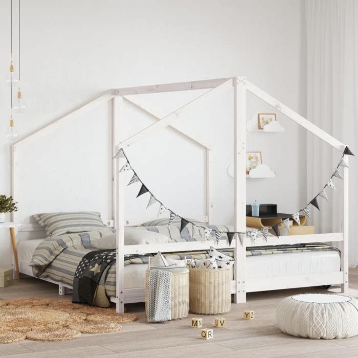 vidaXL Cadre de Lit pour Enfants Lit Double pour Enfants Lit de Maison de Chambre Intérieur Moderne Blanc 2x(90x190) cm 3200599