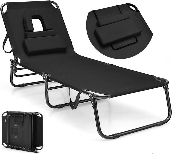 Chaise Longue Pliante YITAHOME - 4 Positions, Appui-tête, Poche Latérale, Supporte 130 Kg - 6