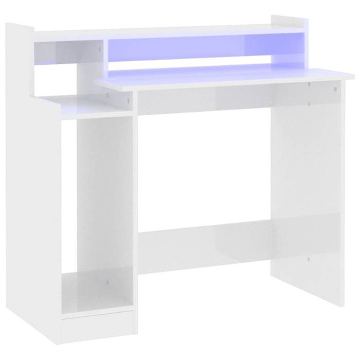 Bureau - CLOUD - lumières LED - Blanc brillant - 97x45x90cm - bois dingénierie LL147548