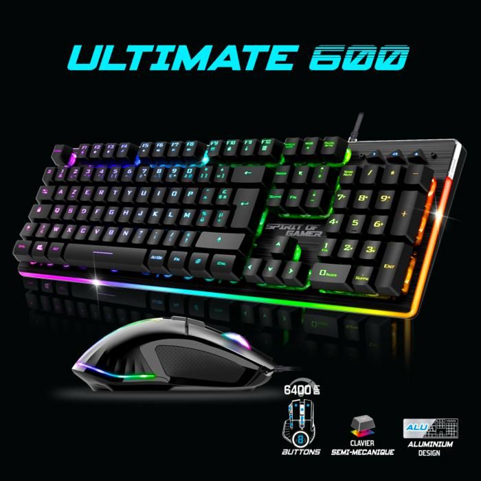 Spirit of Gamer – Pack Clavier Souris Gaming ULTIMATE 600 DARK