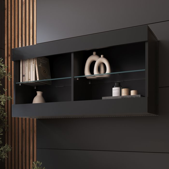 Komodee Vitrine Suspendue Horizontal Tivoli - Noir Noir - 100 x 50 x 29 cm - sans LED