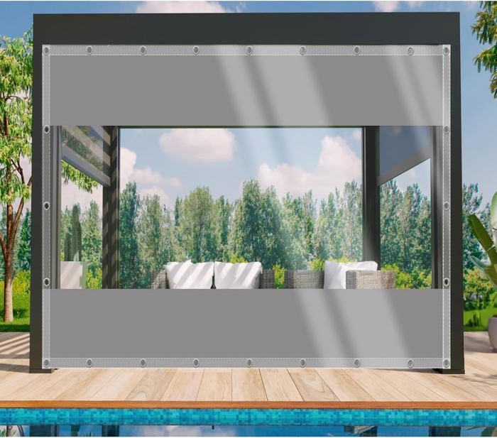 Rideaux Transparents Imperméables Pour Pergola Et Terrasse - Bâche PE 0,12 Mm, œillets Tous Les 50 Cm - Sur Mesure (3x2,5 M) - 10