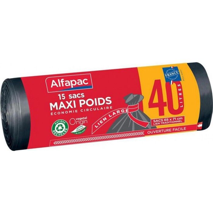 Alfapac Sac poubelle Maxi poids 40L x15 Cdiscount Au quotidien