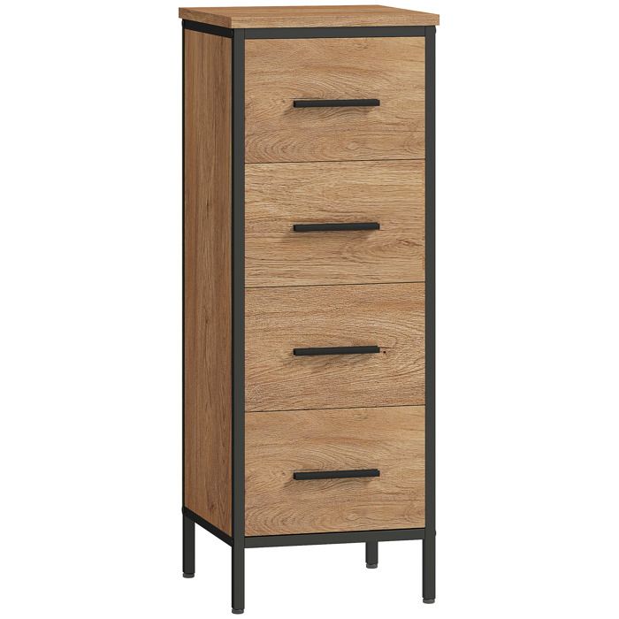 Meuble de salle de bain - HOMCOM - étroit - 4 tiroirs et structure en acier - 30 x 30 x 82 cm - chêne