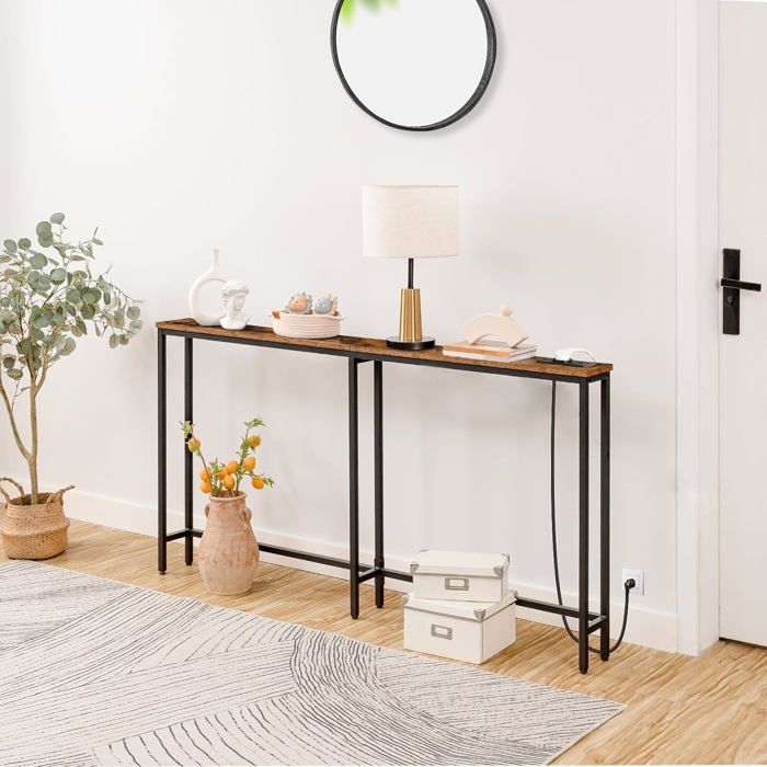 Table Console avec Multiprise - HOOBRO- 160 x 15 x 80 cm -pour Entrée Salon - Gain de Place