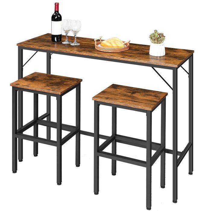 Ensemble Table et Chaises de Bar - HOOBRO - Ensemble table haute et 2 tabourets-Marron Rustique - Industriel