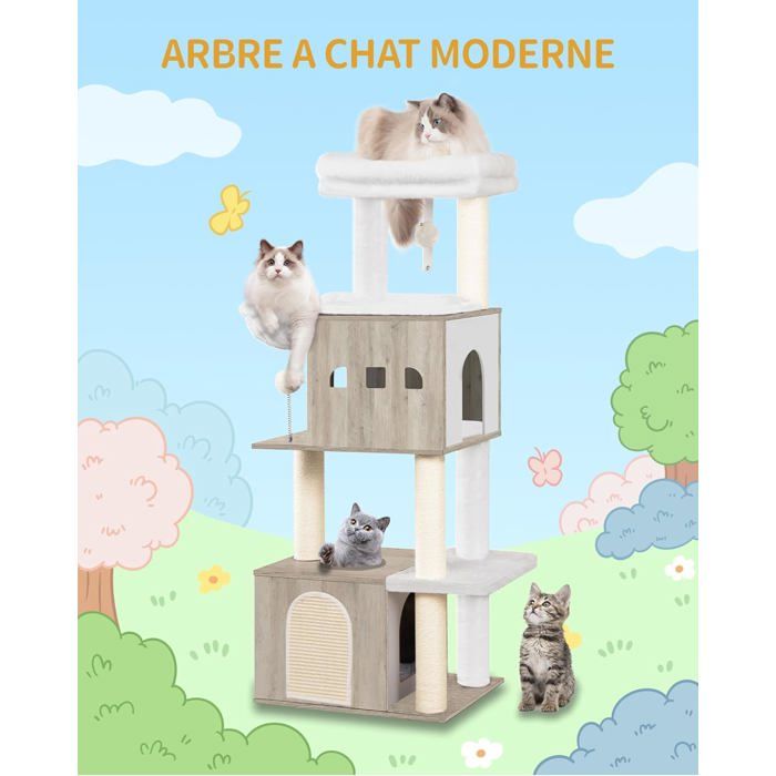 130 cm Arbre a Chat, Arbre a Chat Bois, Grande Plateforme, 2 Niches, 4 — free download