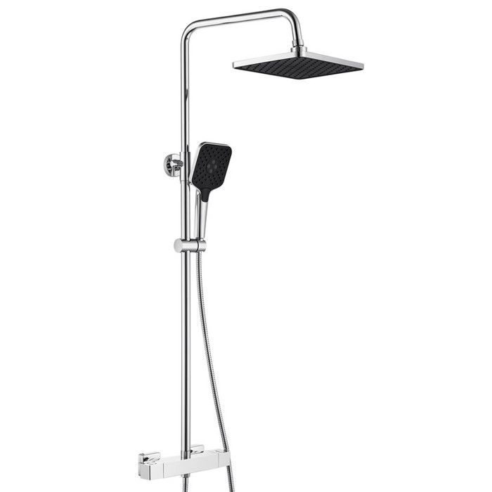 Colonne de Douche Thermostatique - AURALUM MAX - Acier inox - Chromé - 3 Modes Douchette - Hauteur Réglable 90-124 cm