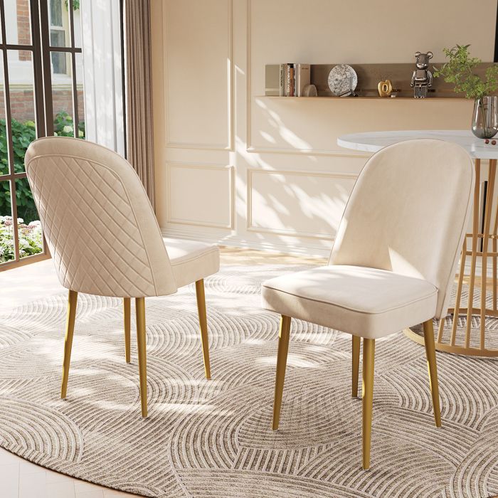 Fauteuil 2 chaises de salle à manger chaise de salle à manger moderne en velours beige pieds en métal doré élégant et confortable