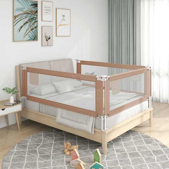 Barrière de sécurité de lit - vidaXL - Taupe - 140x25 cm - Tissu polyester - Réglable
