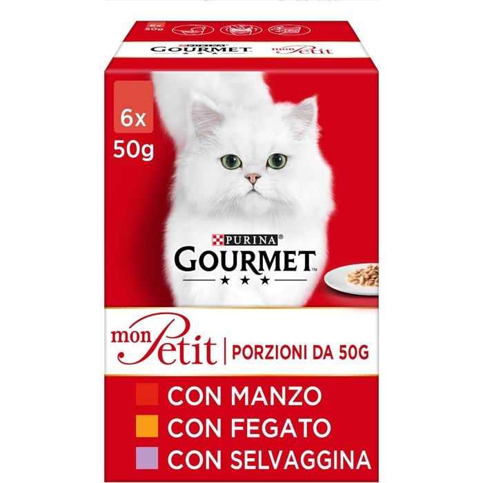 Nourriture humide pour chat - GOURMET - Mon Petit Intense - Bœuf Foie Gibier - 48 x 50 g