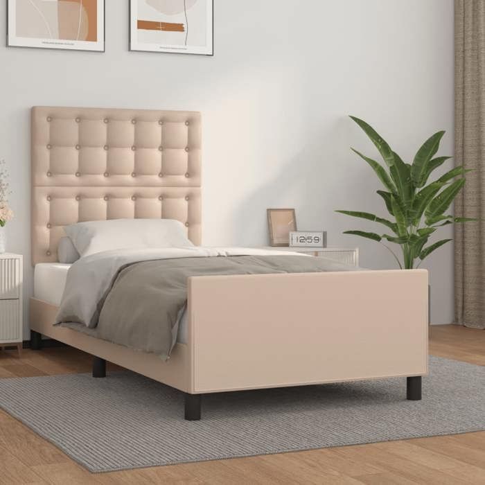NEUFCadre de lit - 1 personne - Similicuir - Cappuccino- 100x200 cm - Lattes de contreplaqué/Pieds robustes 0_93279 - 203 x 103 x