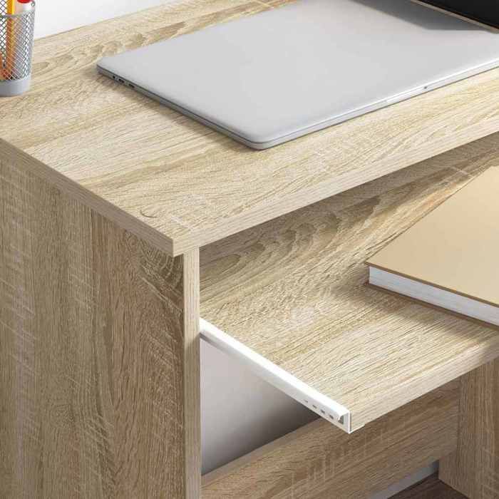Bureau en bois dingénierie - WIENS - Chêne Sonoma - 1205 x 44 x 885 cm - Avec tiroir - 2 étagères