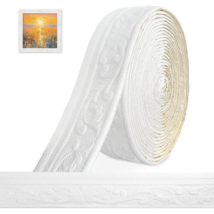 Frise autocollante 3D moulures en stuc murales 10 m x 8 cm x 5 mm moulures décoratives autocollantes A-blanc 8 x 8 PLINTHE PVC