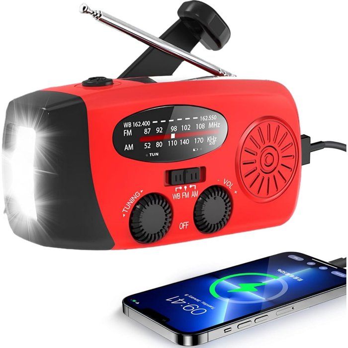 Radio FM/AM/WB - Solaire - Lampe torche - Batterie externe - Mini radio de survie solaire - Radio durgence sur piles - Lampe torche
