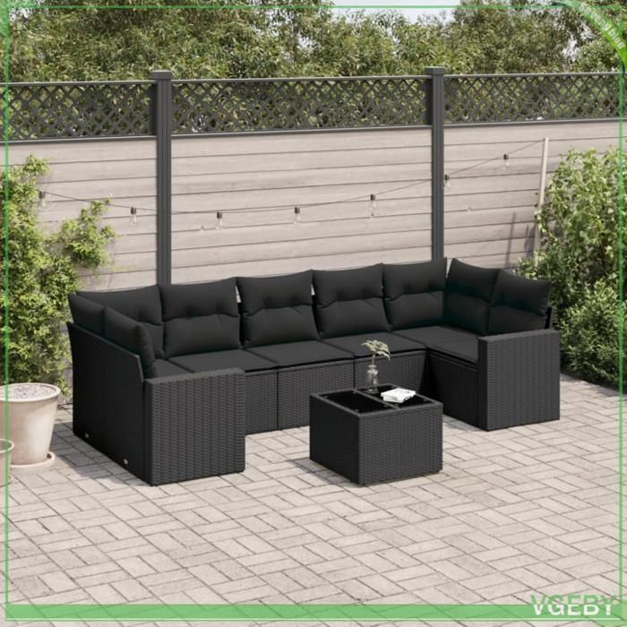Salon de jardin - 3251072 - Résine tressée noir - Ensemble modulable 8 pcs - Rangement étanche