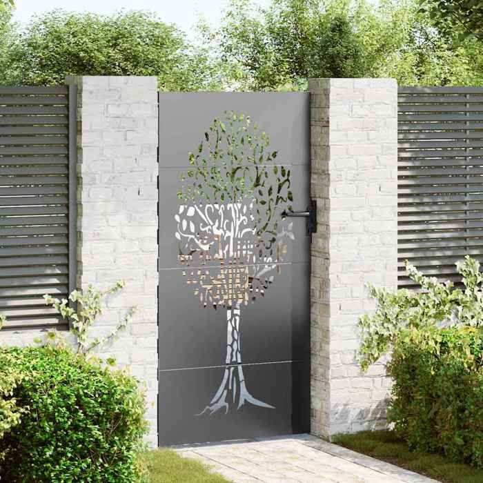 BURKE@ Noir Porte de Jardin Noir 85x200 cm Acier peint par poudre 19.55 kg Haute qualité A12799