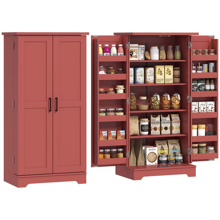 Buffet cuisine - HOMCOM - 5 niveaux avec portes et étagères réglables - 60 x 40 x 120 cm - grain de bois - rouge Buffet cuisine - HOMCOM - 5 niveaux avec portes et étagères réglables - 60 x 40 x 120 cm - grain de bois - rouge