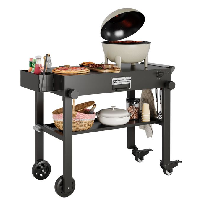 Table à chariot roulette pliable en métal pour barbecue Support Table à manger dextérieur pour cuisine camping jardin pelouse