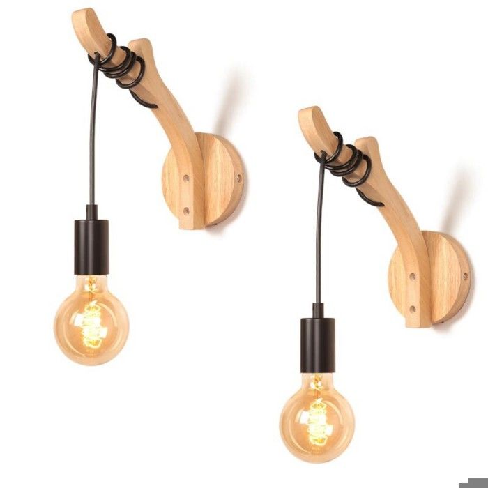 Applique murale - SMOTOP - Bois et métal - Noir - 2x E27