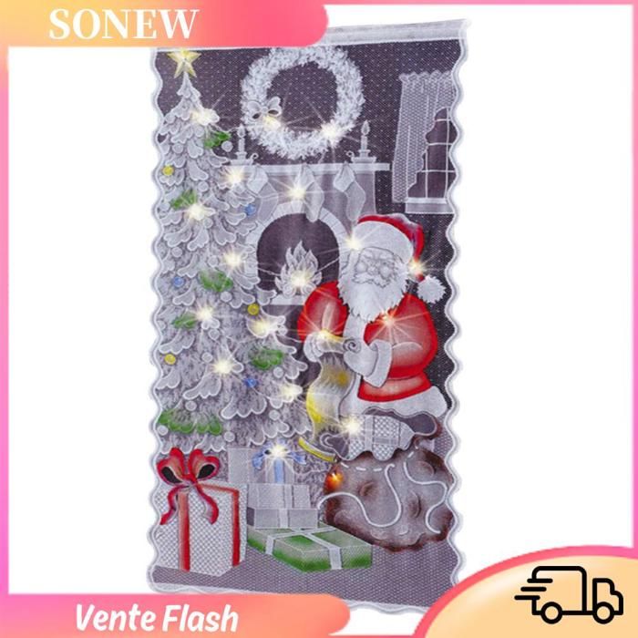 Sonew Rideaux de dentelle de Noël Rideaux de noël en dentelle lumière LED demi-occultation pour luminaire decoration