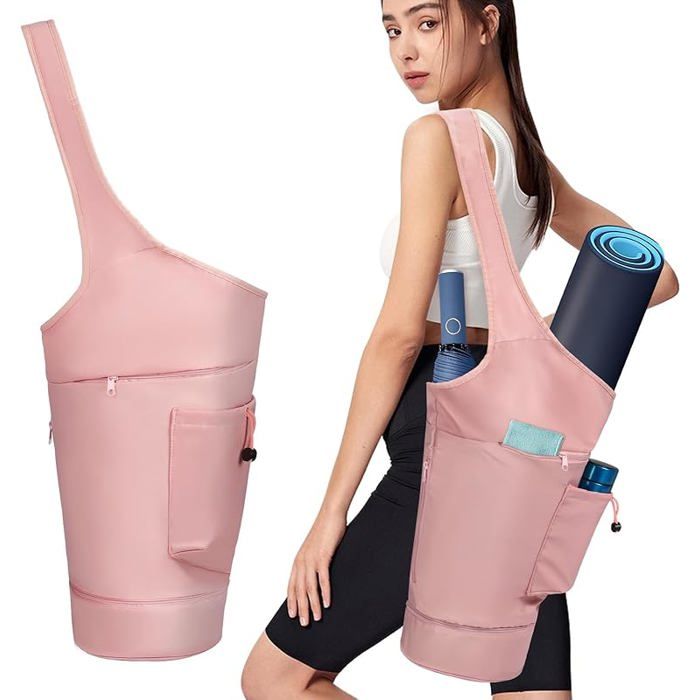 Sac Tapis Yoga Femme Grand Séparation Humiet Sèche Ochette à Cordon pour Bouteille eau et Poches Latérales Zippées