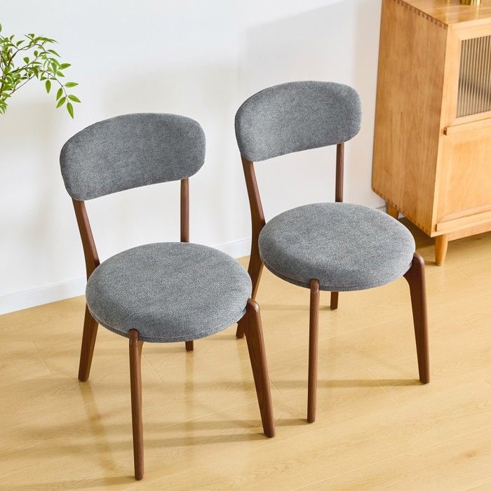 lot de 2 Chaises salle à manger style médiéval moderne tissu lin gris avec coussin confortable pour cuisine salon 48.5x55.5x84cm
