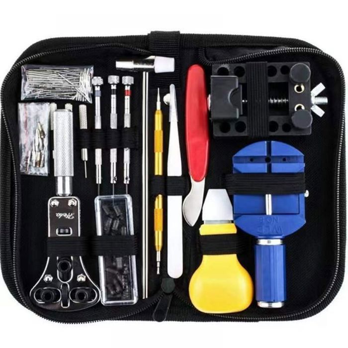 Kit outils réparation montre 147 pièces tournevis loupe ouvre-boîtier quartz mécanique étui rangement. . Kit outils réparation montre 147 pièces tournevis loupe ouvre-boîtier quartz mécanique étui rangement. .