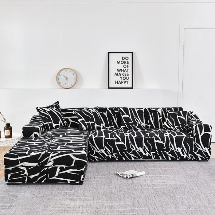 Housse de Canapé angle 3 Pces+3 Pces Lot de 2 Housse de Canapé Éstique en Forme Noir Bnc 3 pces+3 pces